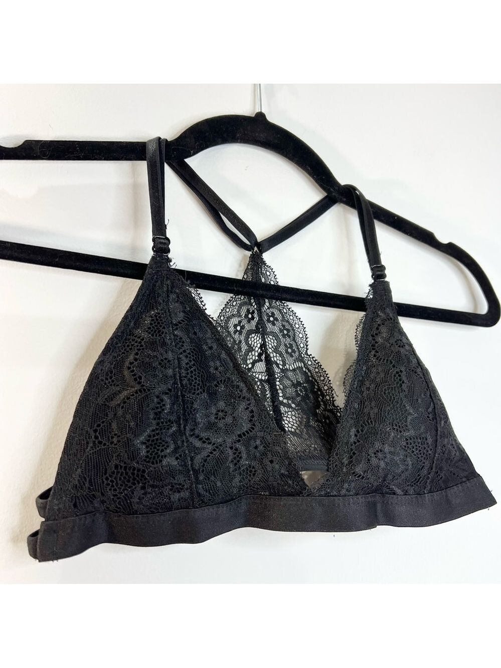 Black lace triangle racer back bralette